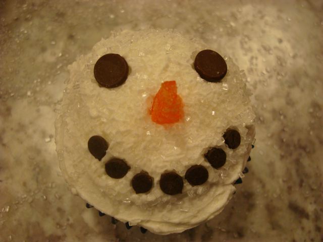 photo of happy snowman cupcake