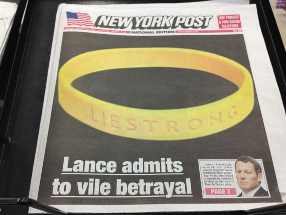 New York Post front page story Lance Armstrong admits vile betrayal