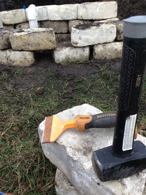 Chisel and hammer used for rock wall