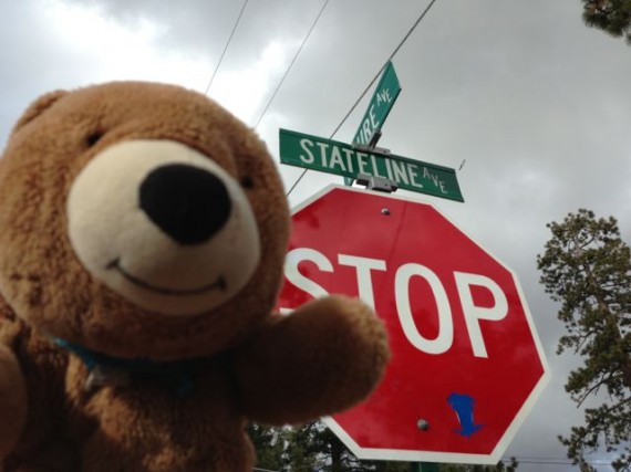 Teddy Bear at Nevada-California state line in Tahoe