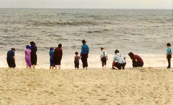 Amish Family enjoying beach