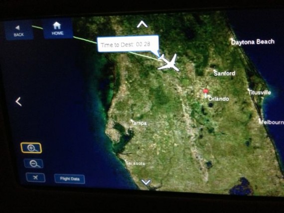 Delta inflight map showing flight path to Orlando