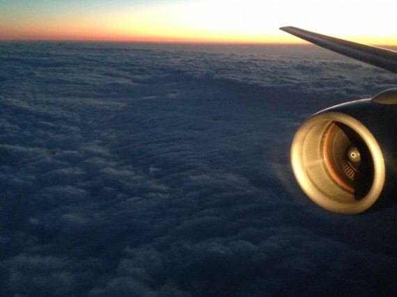 Sunset cloud cover from United airlines jet