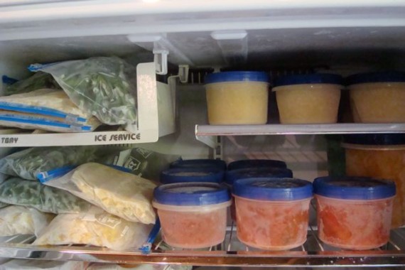 Freezer containers of homemade vegetables