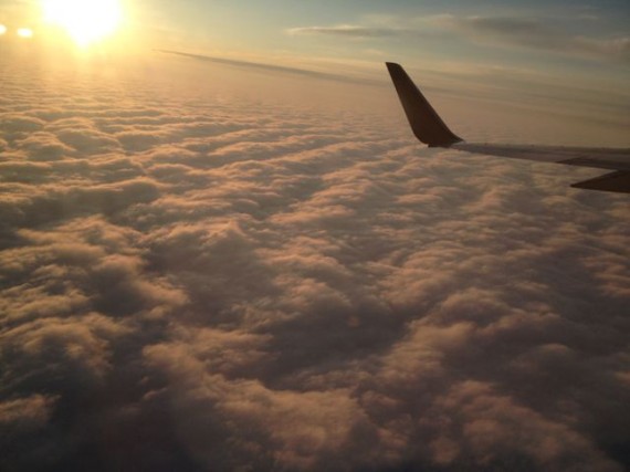 Early morning flight and sunrise from Seattle