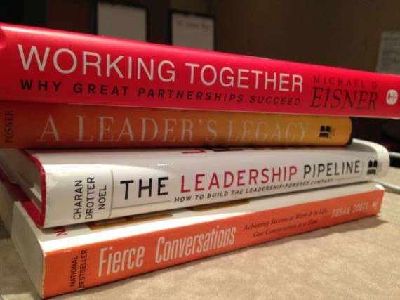 stack of leadership books