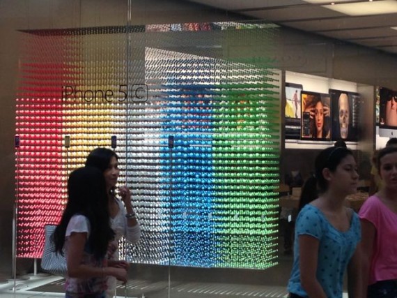 Apple Store window display of iPhone 5C colors