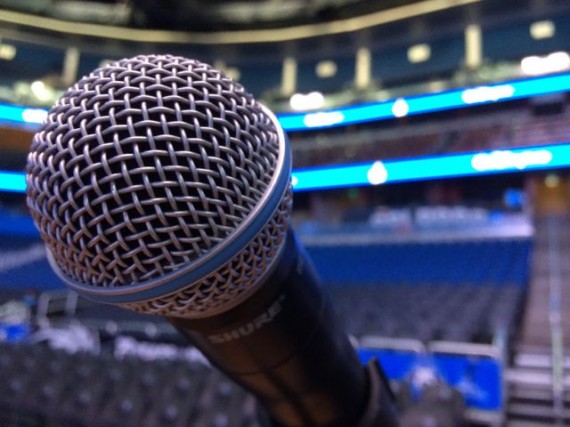 microphone closeup in big arena