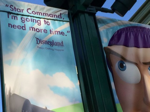 Buzz Lightyear light pool banner at Disneyland