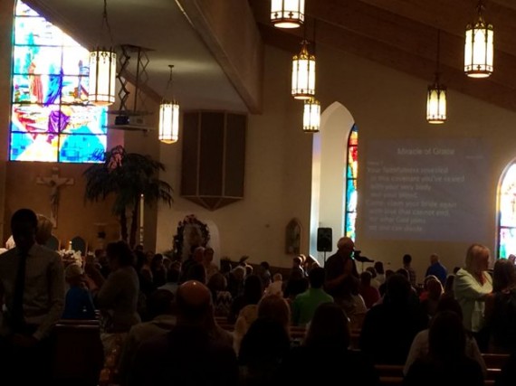 Inside a large Catholic Church