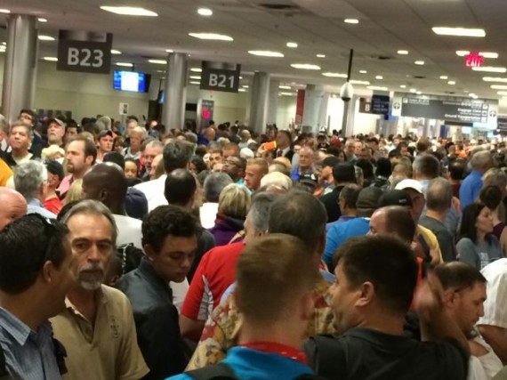 Extremely crowded airport during serious weather delays