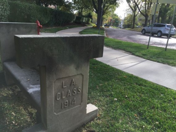 1914 concrete bench at University of Iowa