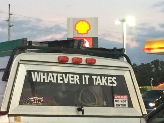 Pickup truck with inspirational sign