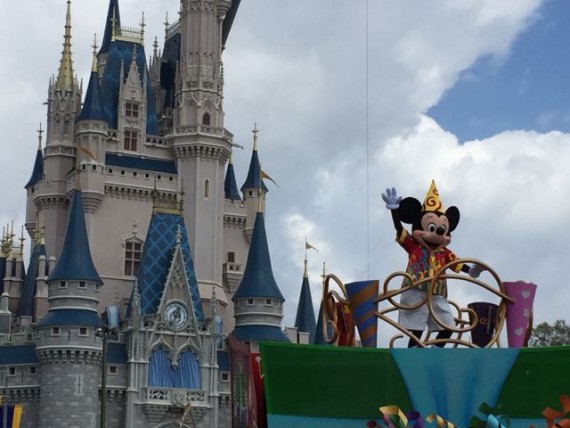 Cinderella Castle and Mickey Mouse on parade float