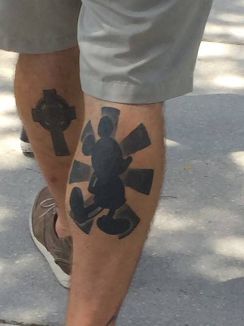 Mickey Mouse tattoo on calf