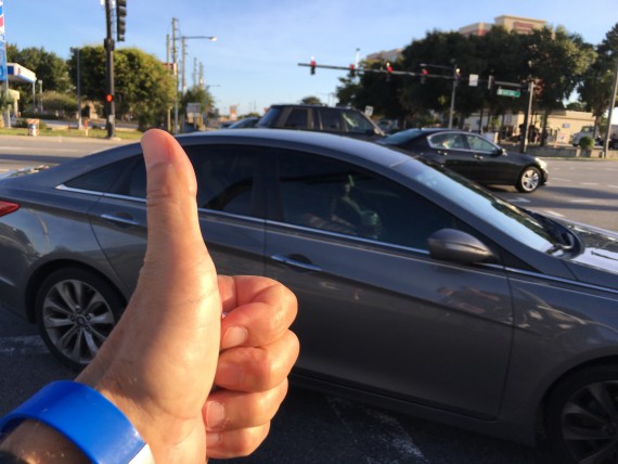Thumbs up at busy Disney intersection