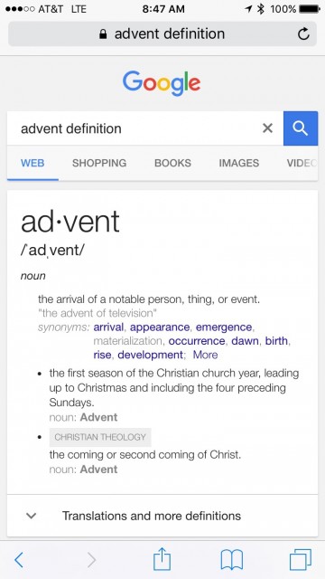 Advent definition screen shot