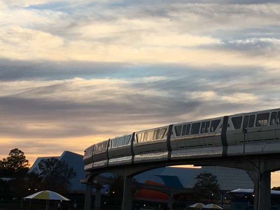 Sunset at Epcot with Monorail