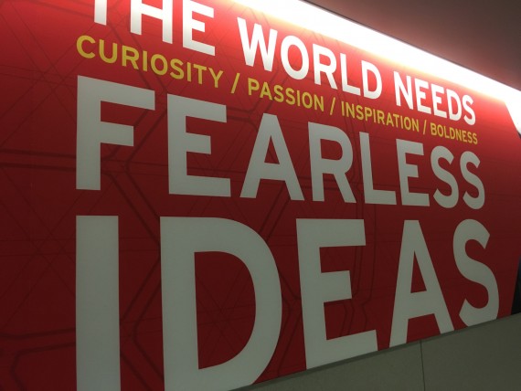 Airport sign about being fearless