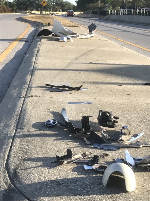 Car crash debris