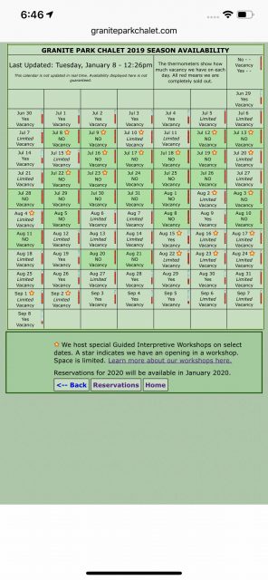 Granite Park Chalet schedule