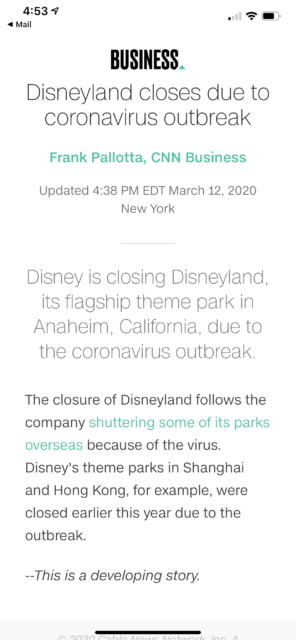 Disney closings from Covid19