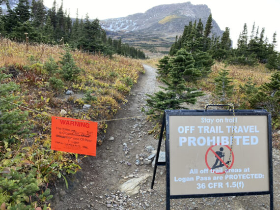 Hiking trail with closed sign