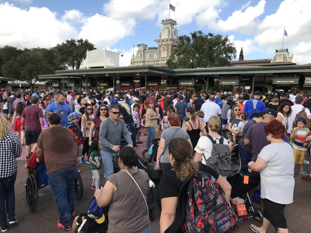 crowded Disney Park entrance