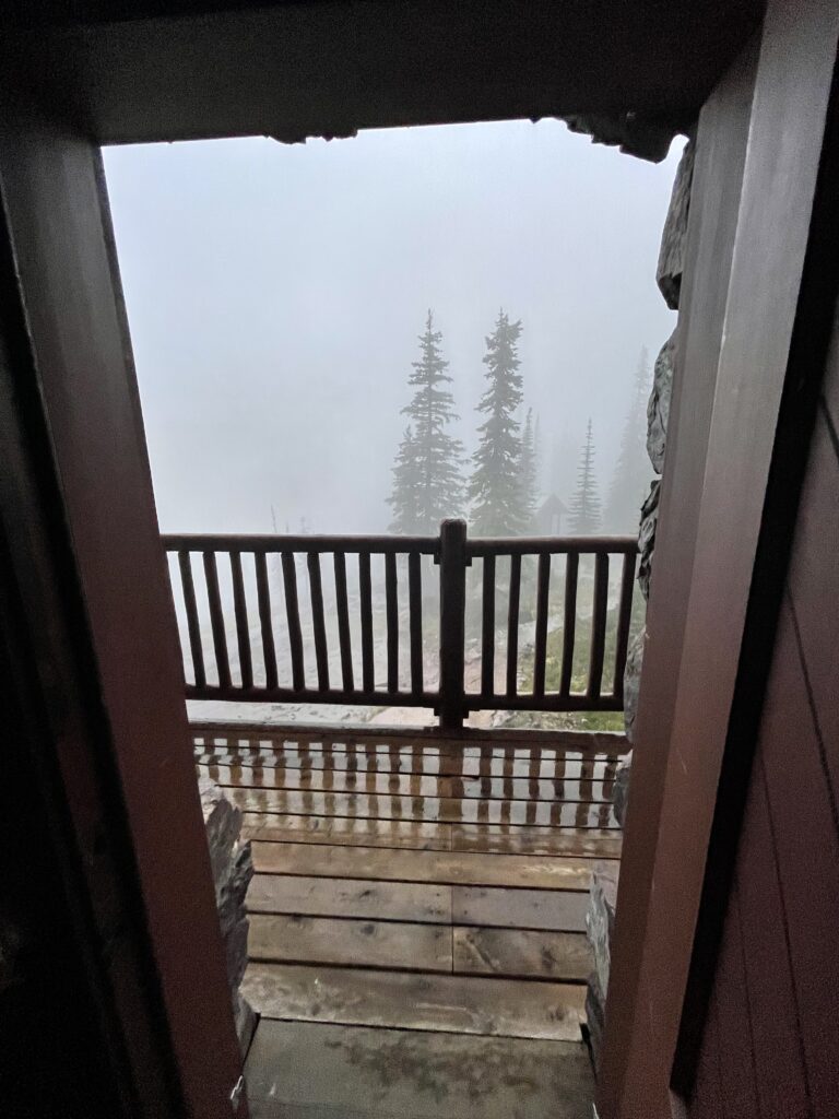 Foggy view from mountain chalet
