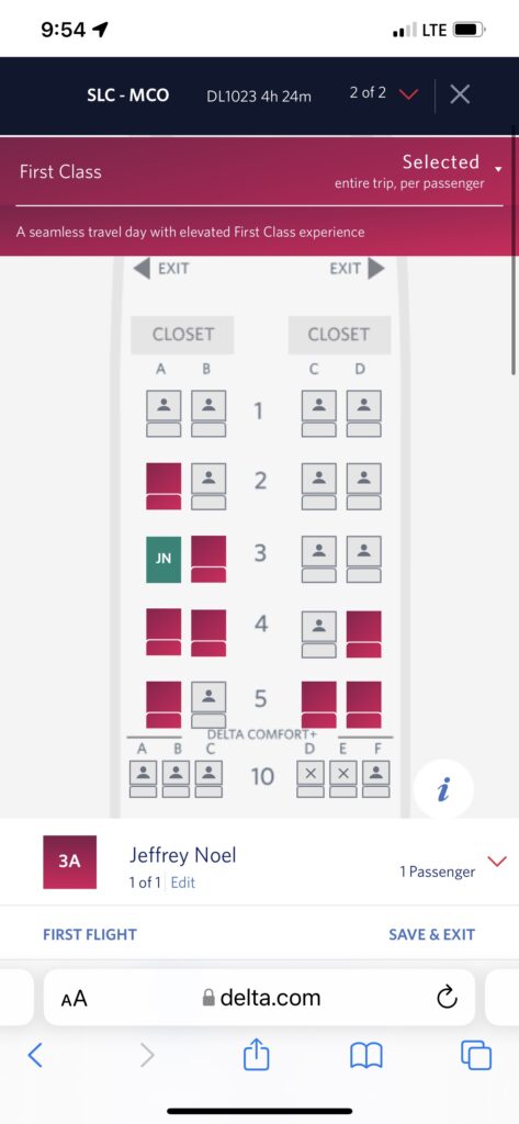 Delta flight seat map