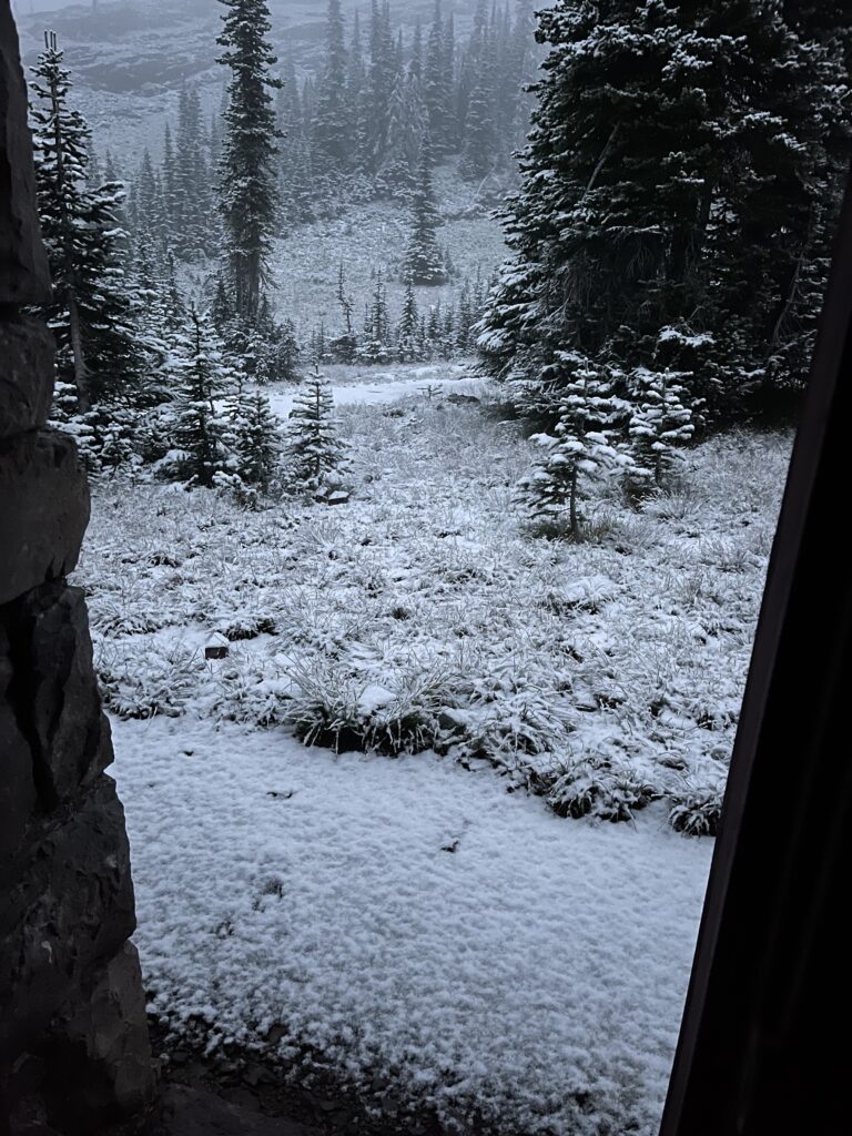 Snow from mountain cabin