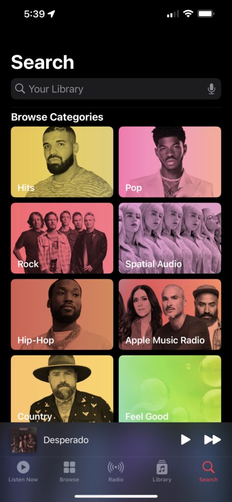 Apple Music search screen