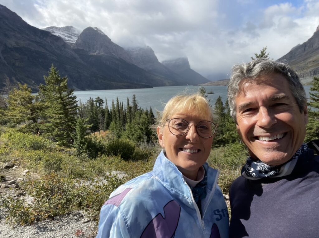 Couple at mountain lake