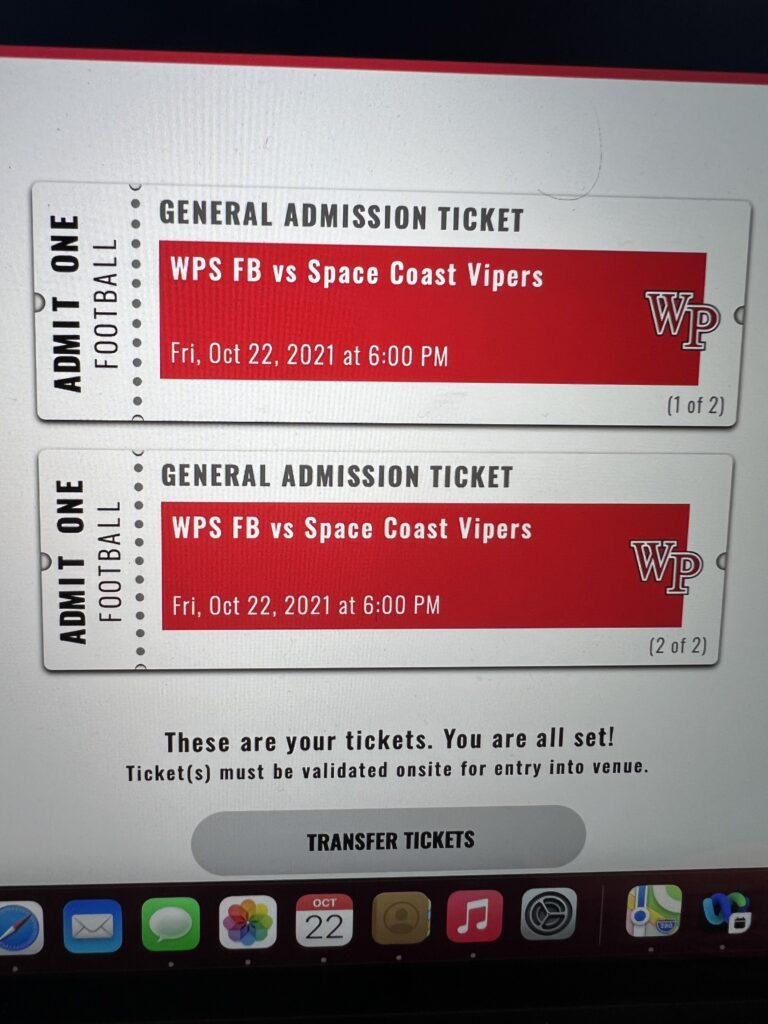 two high school football game tickets