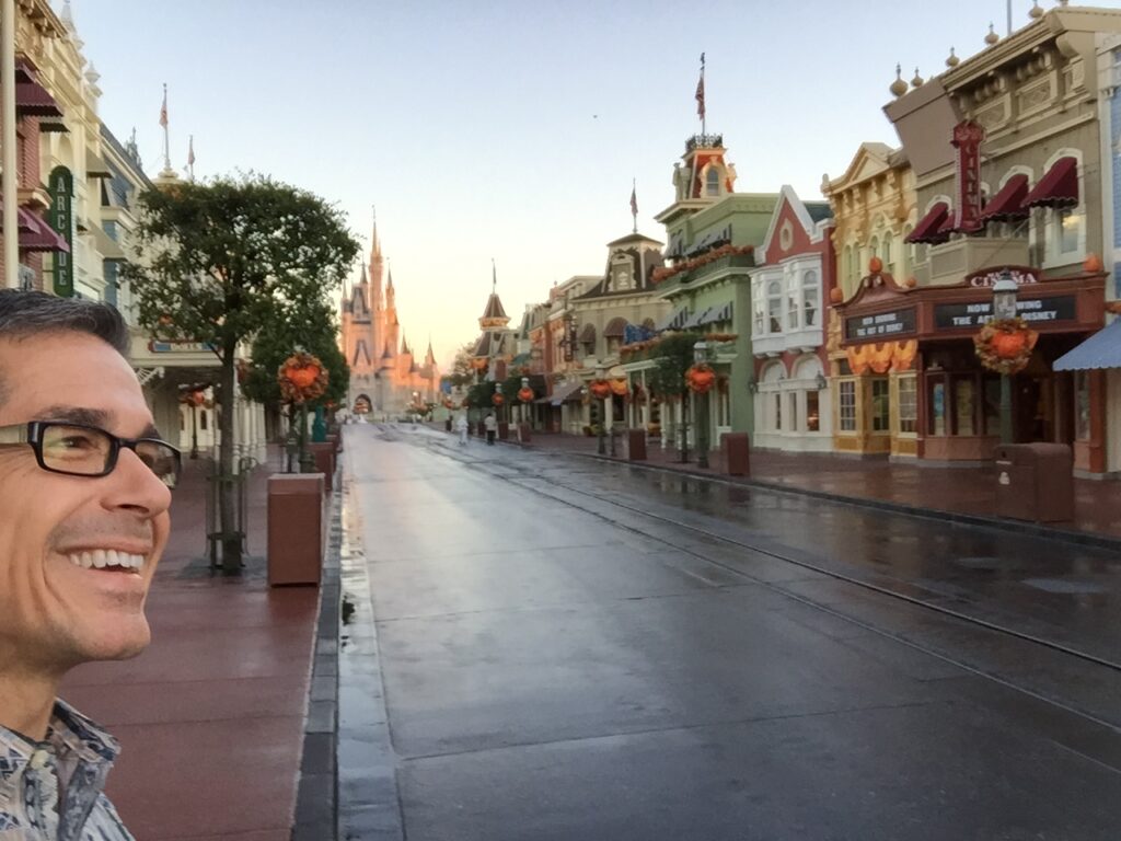 Disney Institute speaker Jeff Noel on an empty Main Street USA