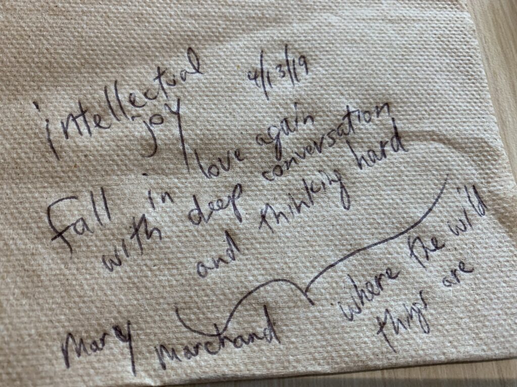 hand written notes on paper napkin
