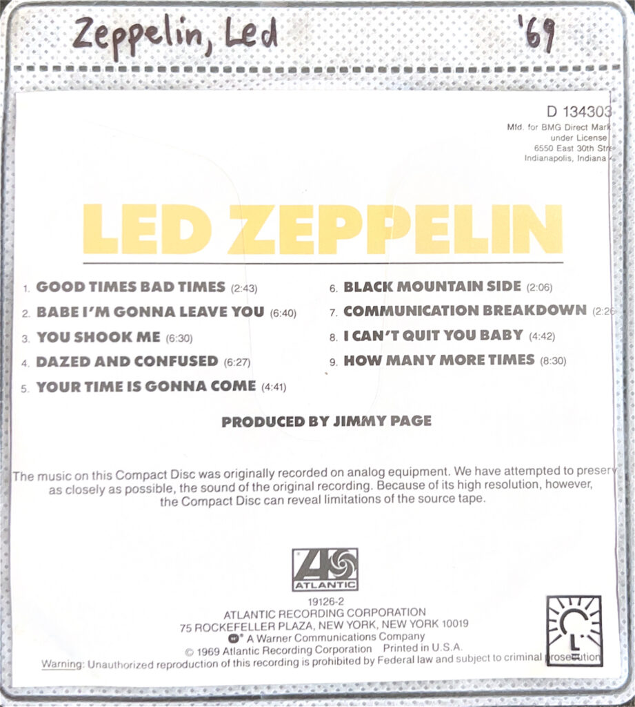 Led Zeppelin CD back cover