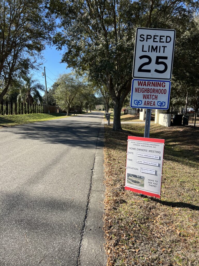 HOA meeting posted at subdivision entrance