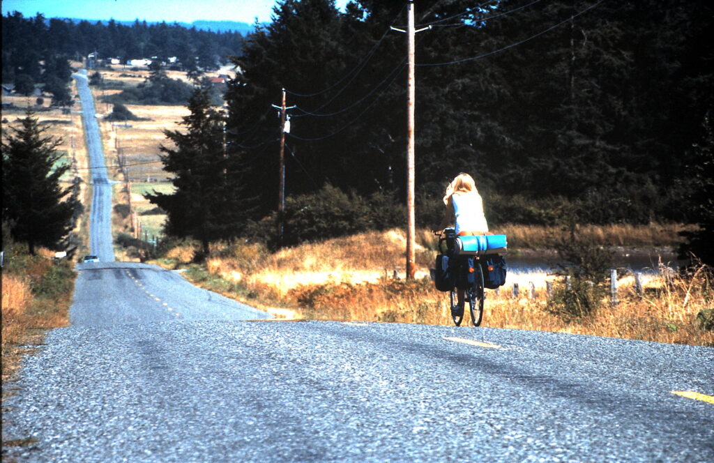 woman on a touring bicycle