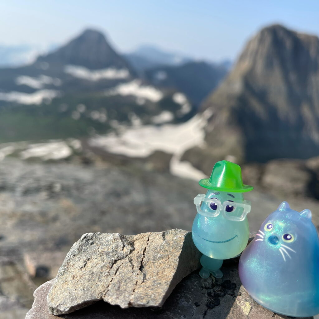 Pixar Soul toys on a mountain