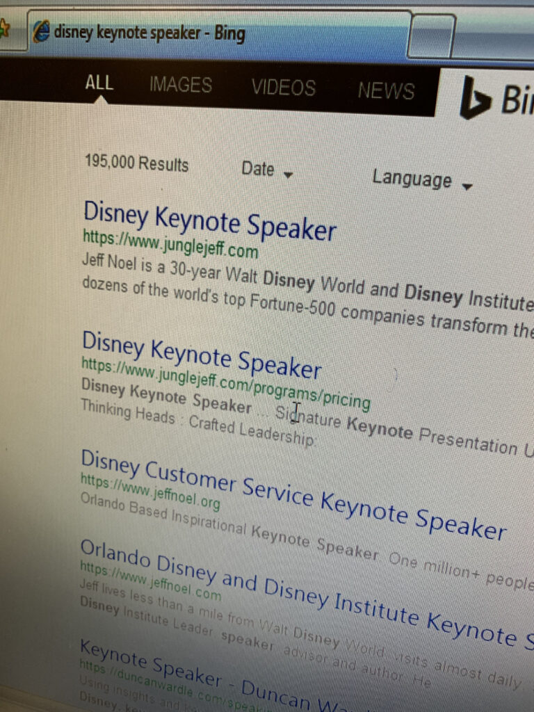 Google results for Disney Keynote Speaker