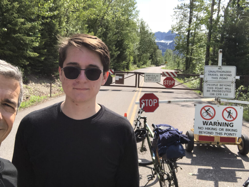 father and son mountain biking