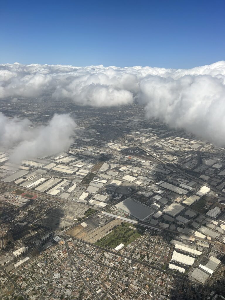 sprawling city from jet