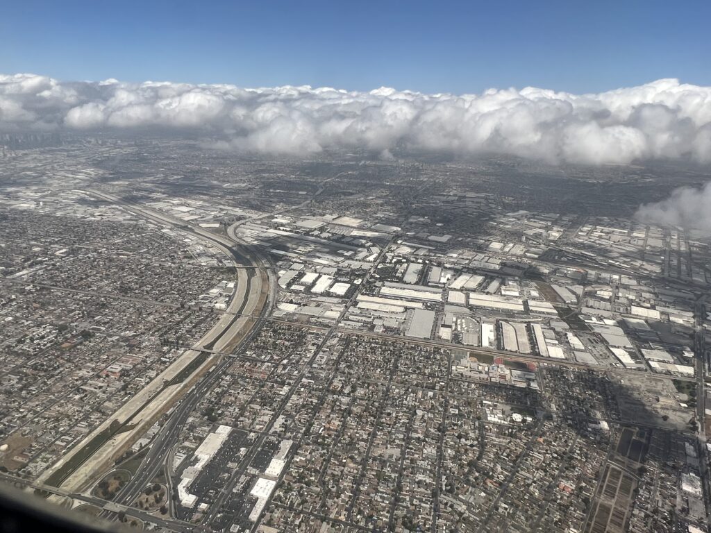 sprawling city from jet