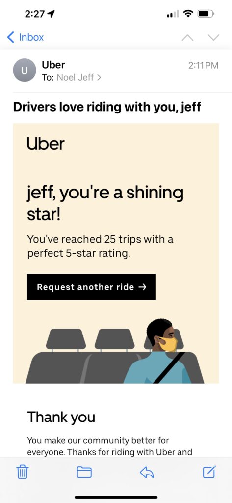 Uber message screen shot