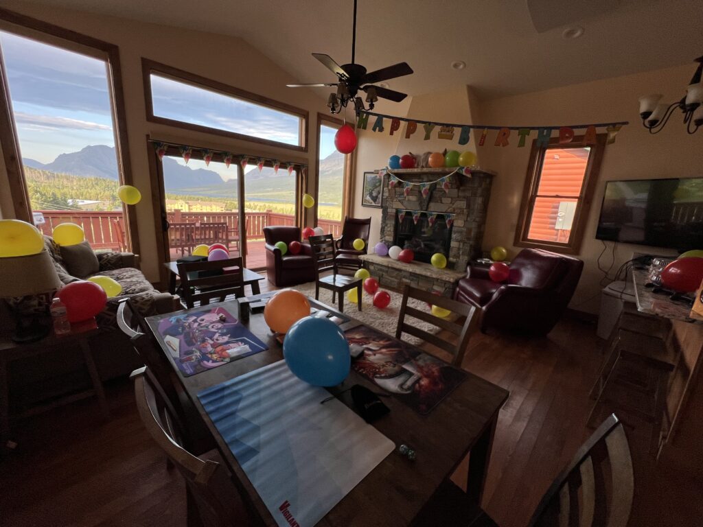 Cabin decorated with balloons