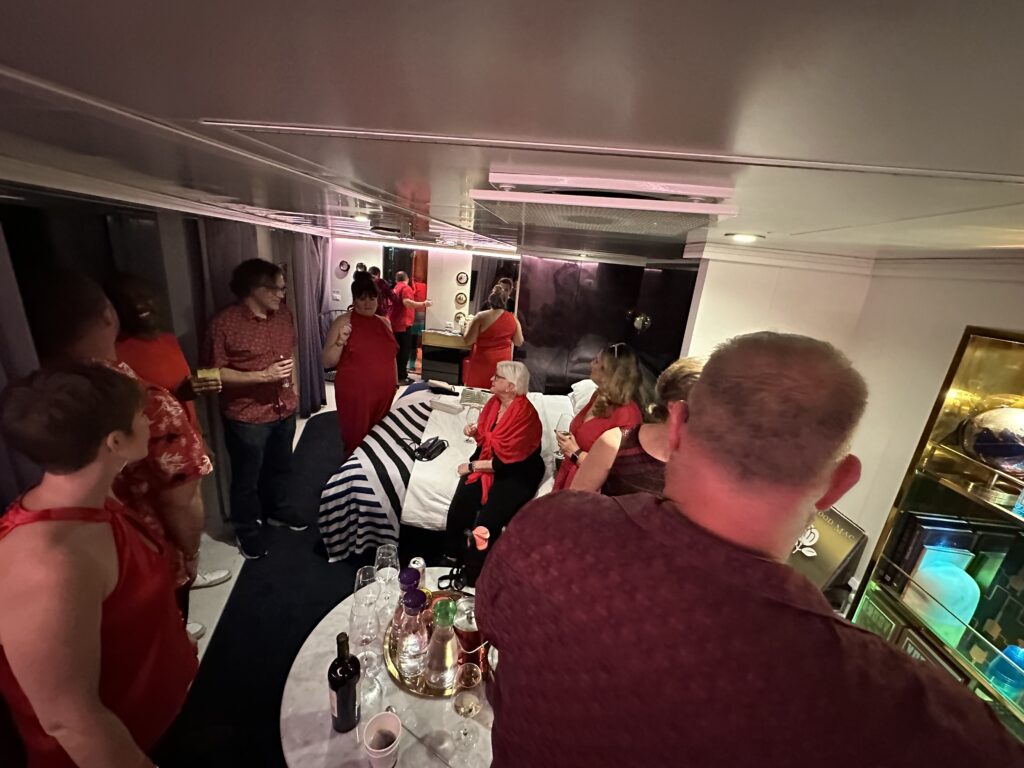 Small group partying in a cruise ship room