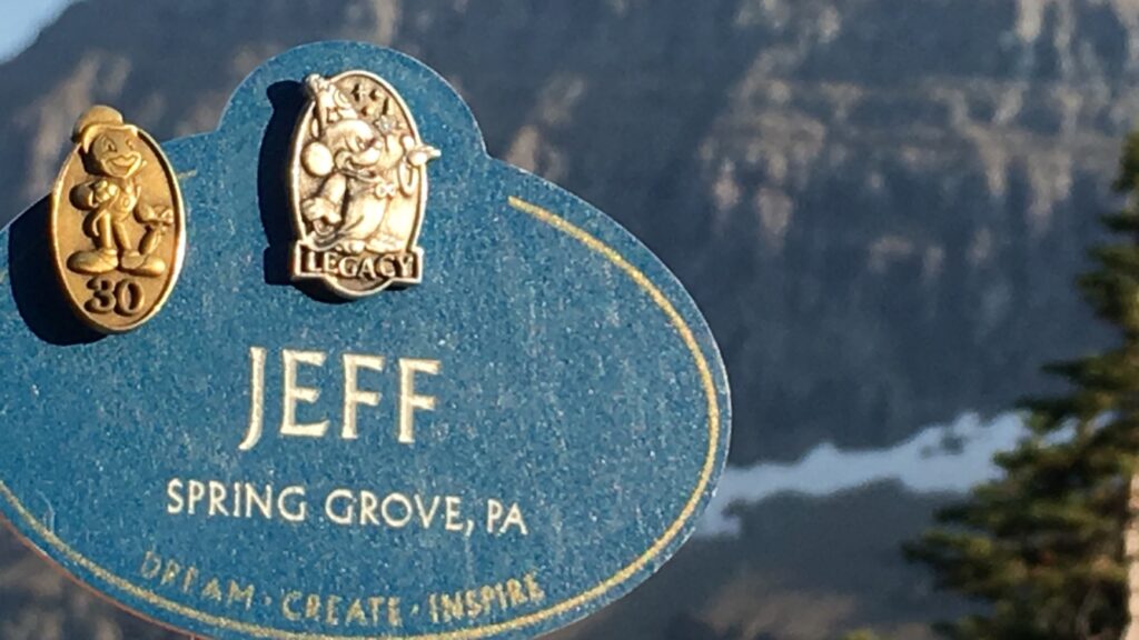 Walt Disney legacy award name tag in the mountains