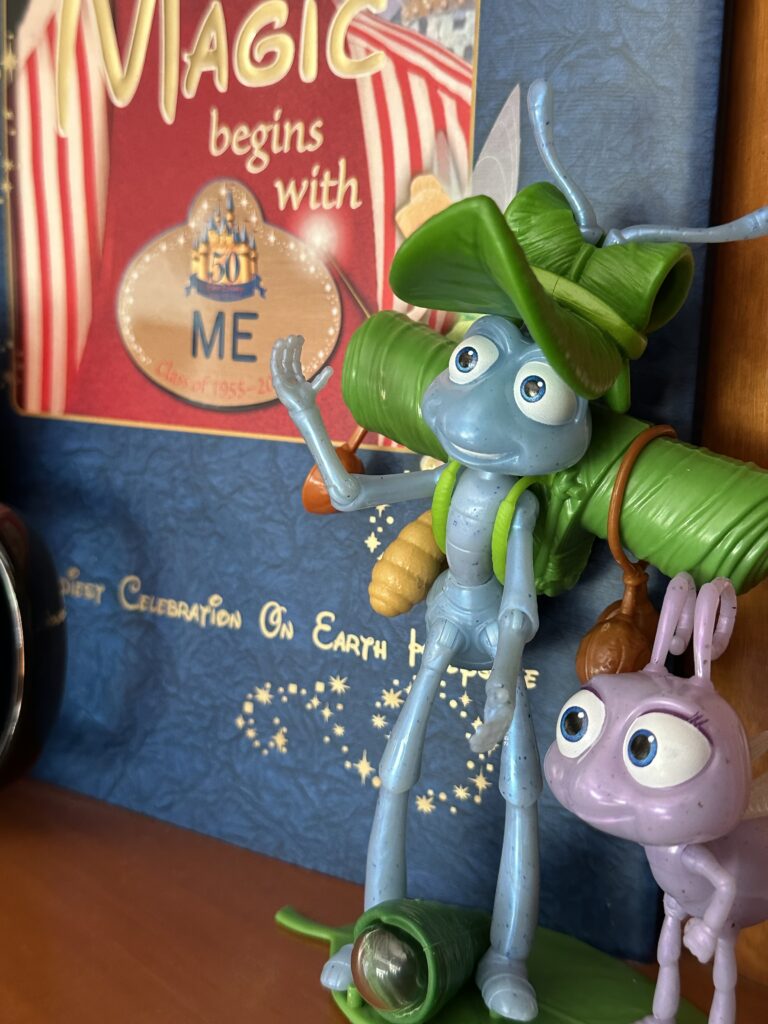 Disney characters on the bookshelf