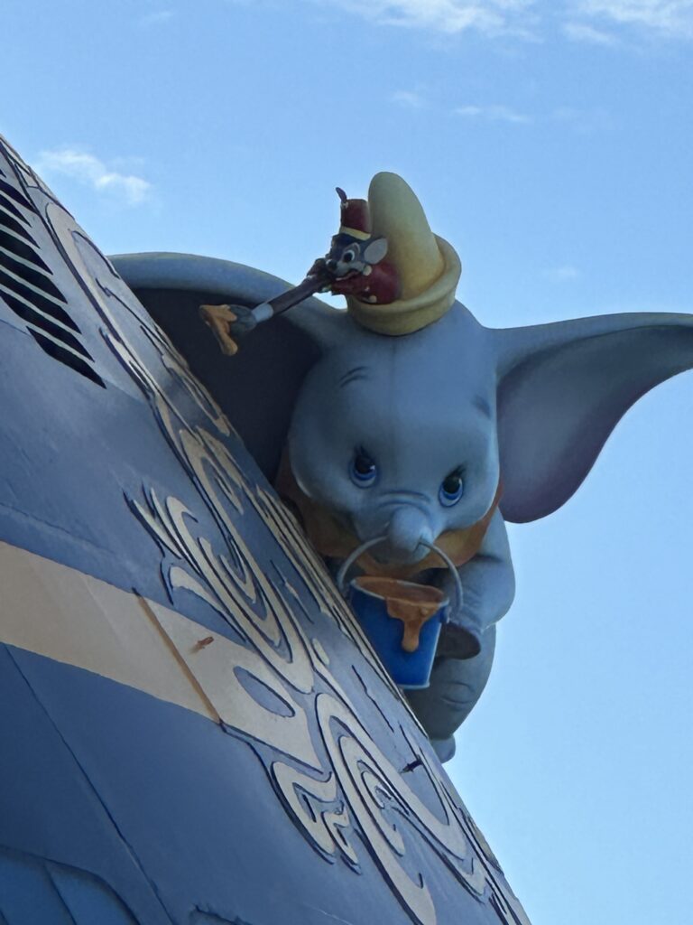 Large Dumbo character on the back of a Disney cruise ship
